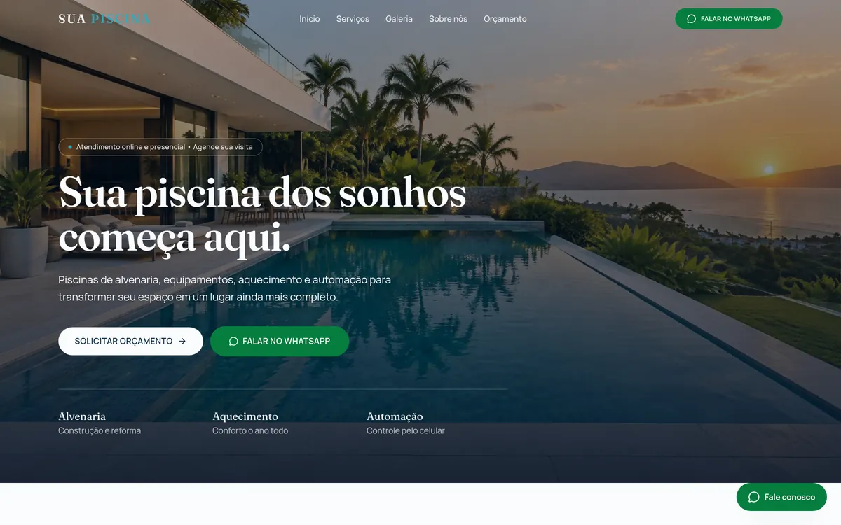 Site de serviços de piscinas